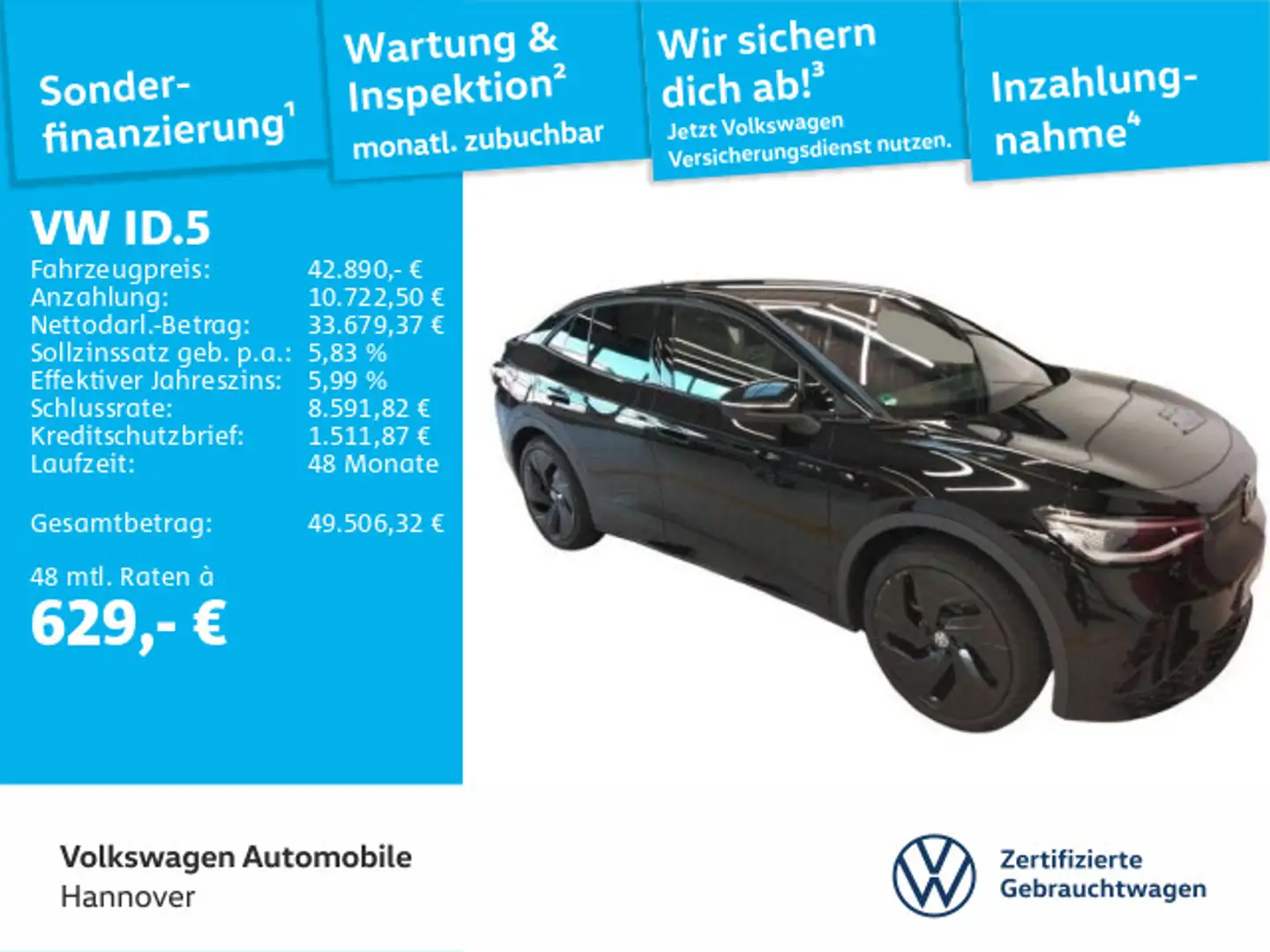 Volkswagen ID.5 GTX 4Motion Navi Pano WP ACC LED SHZ PDC Schwarz - 1