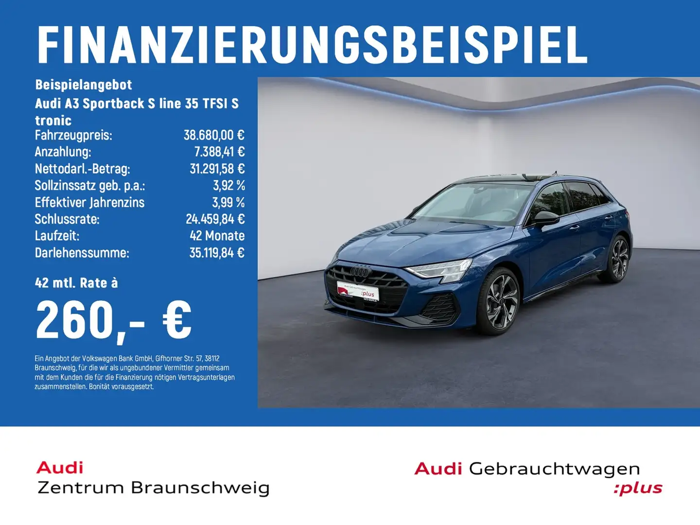 Audi A3 Sportback S line 35 TFSI S tronic PANO+LED+Rear... Blauw - 2
