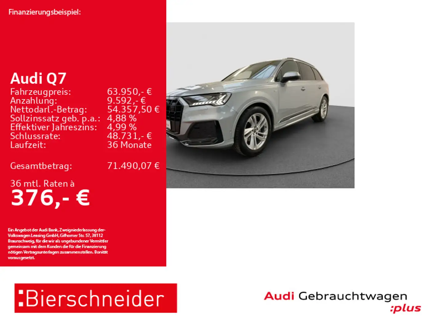 Audi Q7 50 TDI qu S-Line Black AHK PANO MATRIX 360 Argent - 1