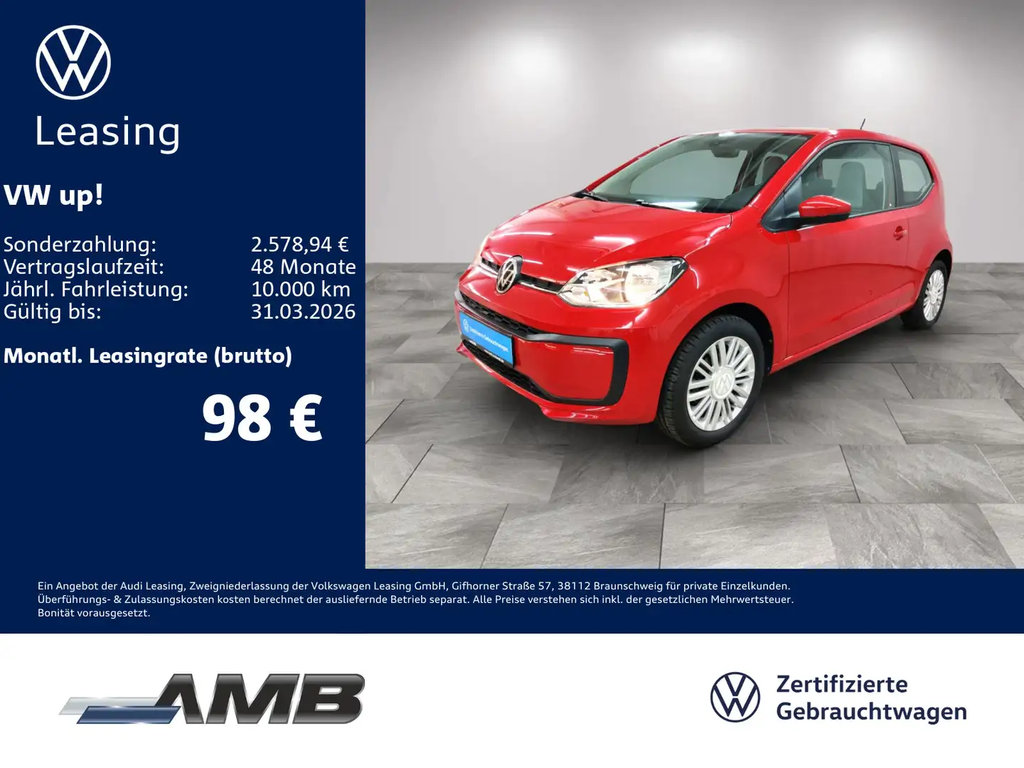 Volkswagen up! 1.0 Navi/Klima/15Zoll-Alufelgen Rot - 1