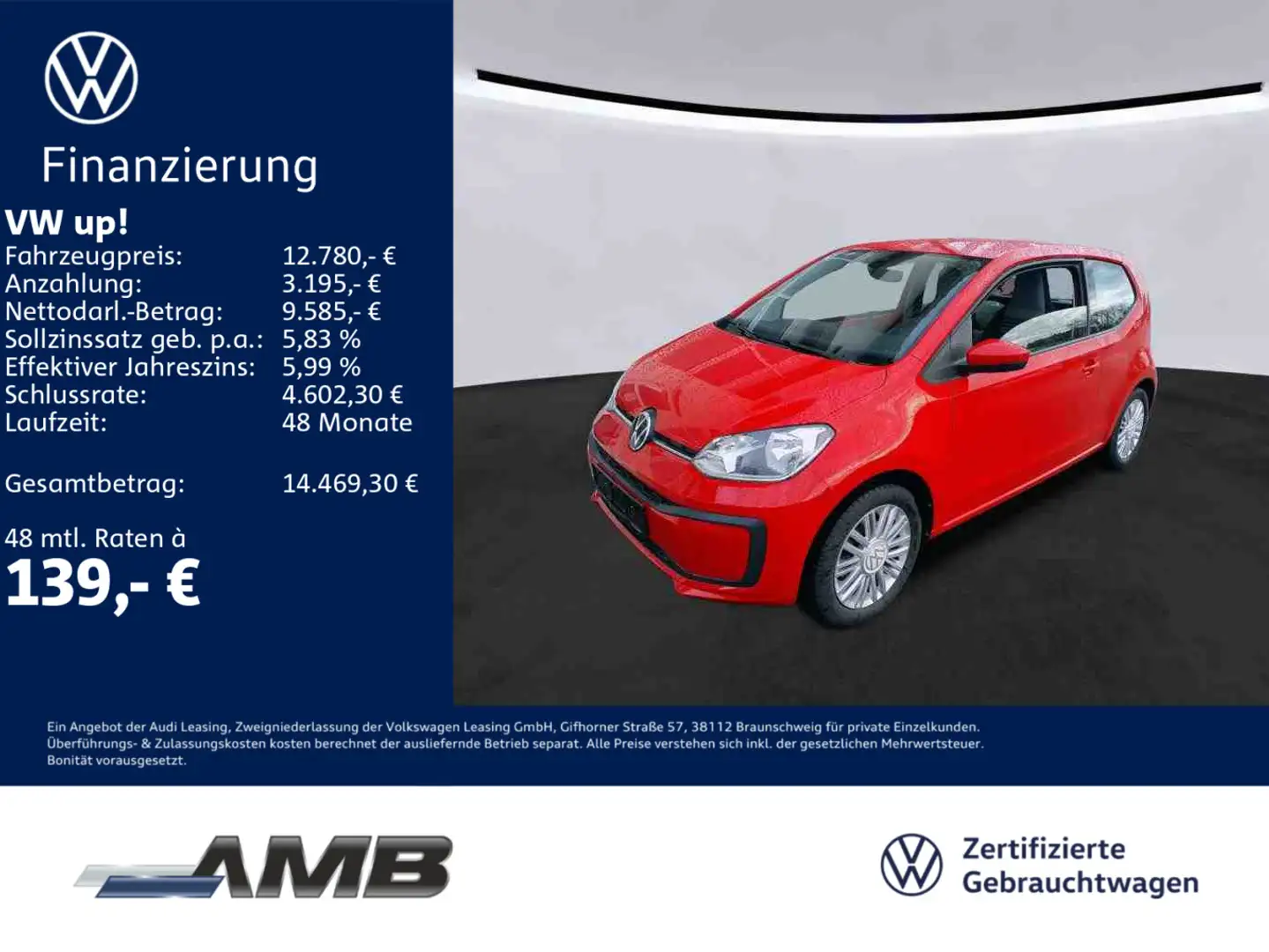 Volkswagen up! 1.0 Navi/Klima/15Zoll-Alufelgen Rouge - 1