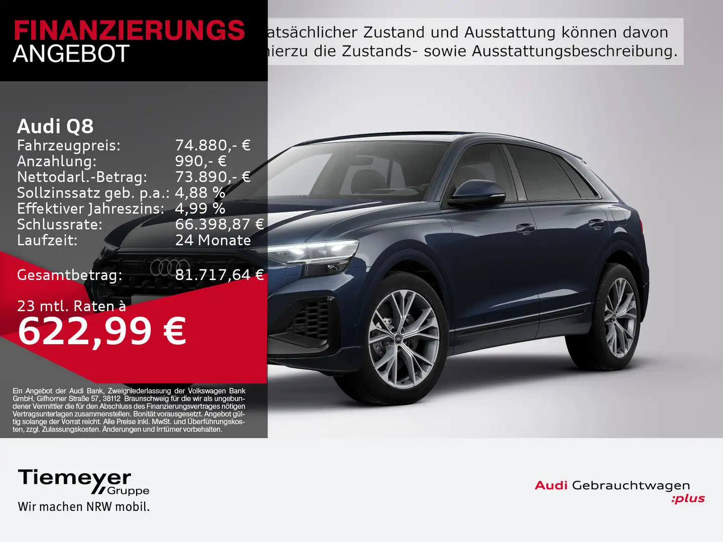 Audi Q8 55 TFSIe Q S LINE LUFT PANO LM21 LEDER Blau - 1