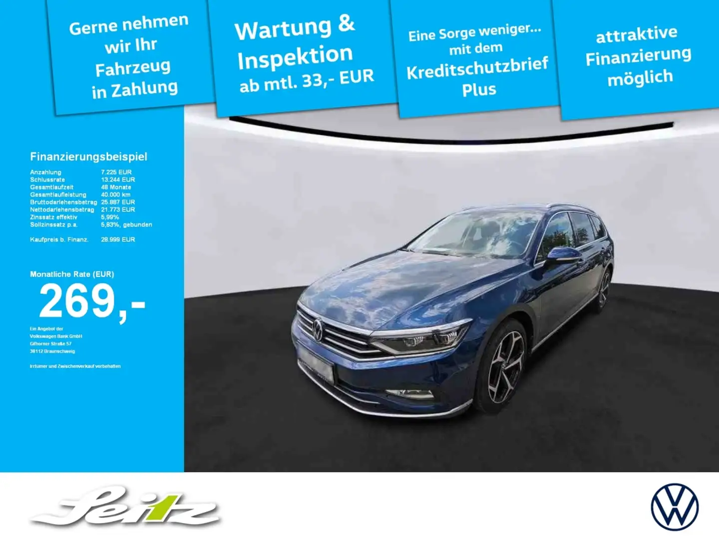 Volkswagen Passat Variant 2.0 TDI Elegance *AHK*MATRIX*KAMERA*NAVI* Blau - 1