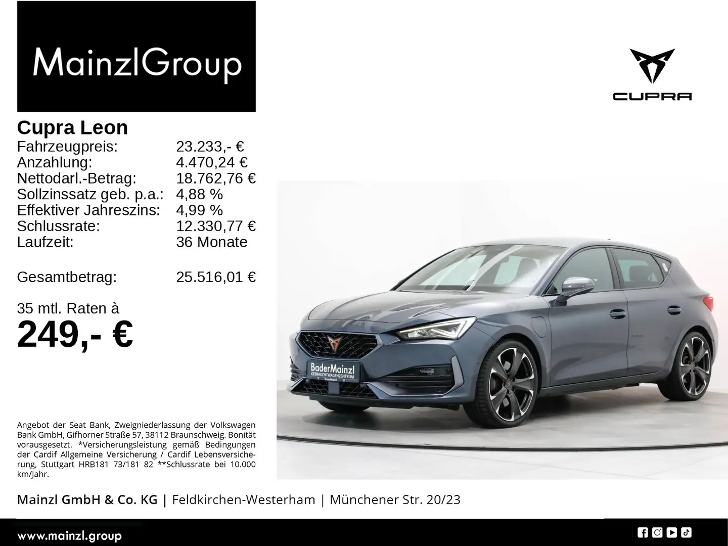CUPRA Leon 1.4 eTSI VZ ACC SHZ Kam. CarPlay Grau - 1