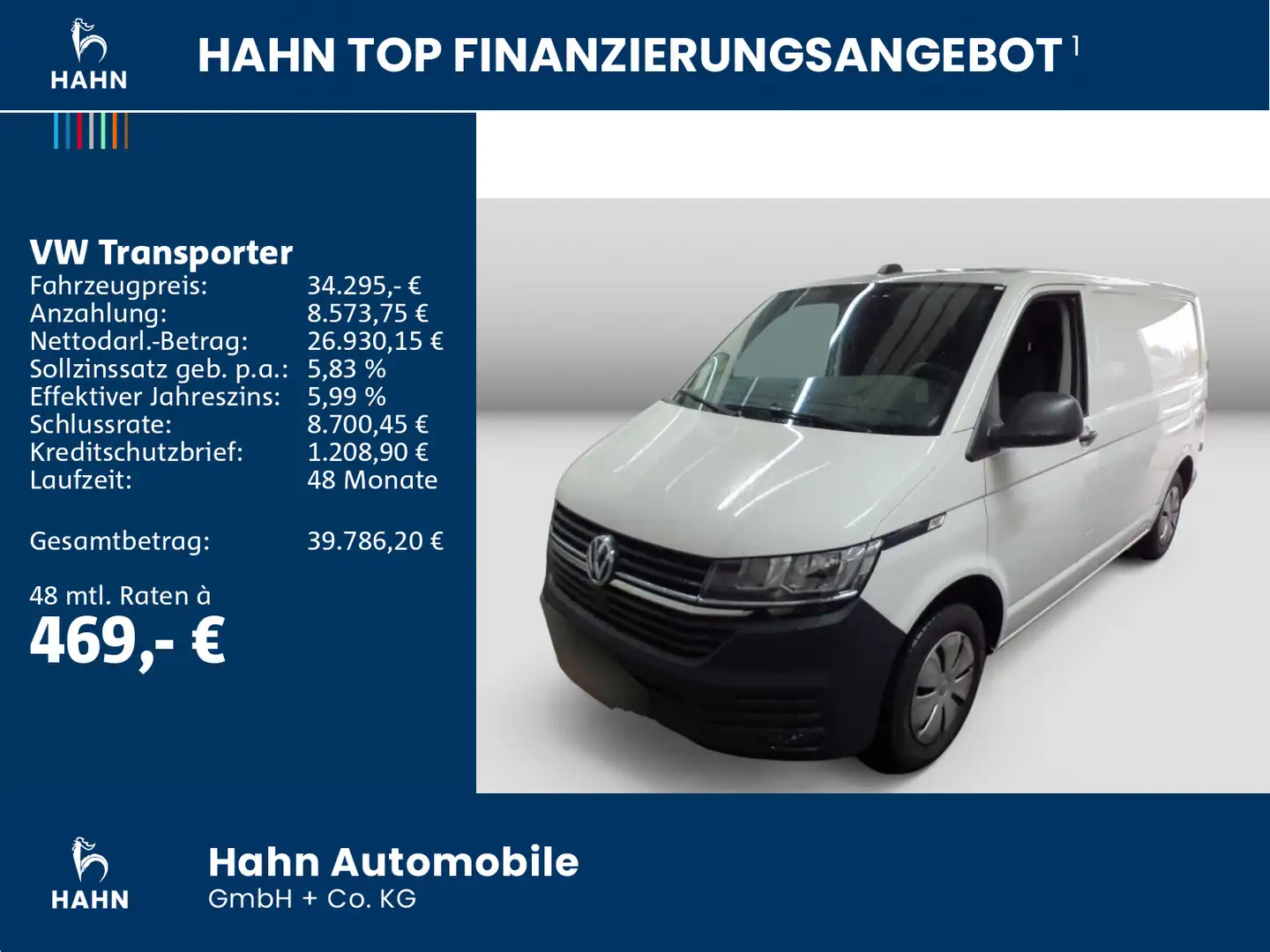 Volkswagen Transporter T6.1 2.0TDI DSG Kasten KR Klima APP Weiß - 2