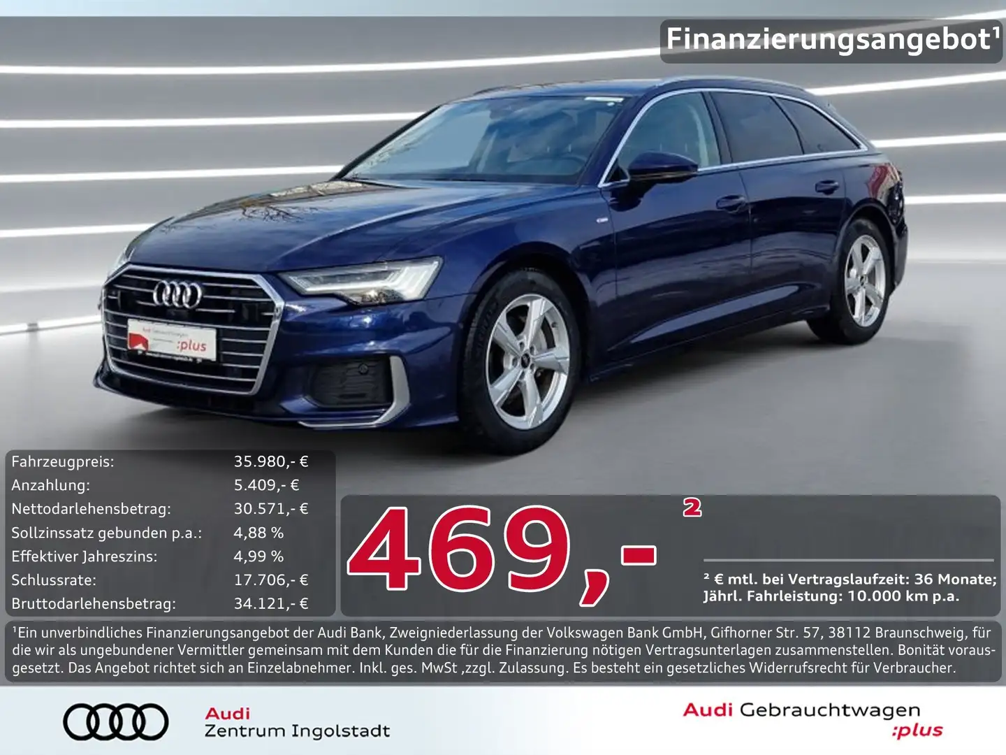 Audi A6 Avant 35 TDI S line HD-MATRIX STHZG HuD Sport Blau - 1