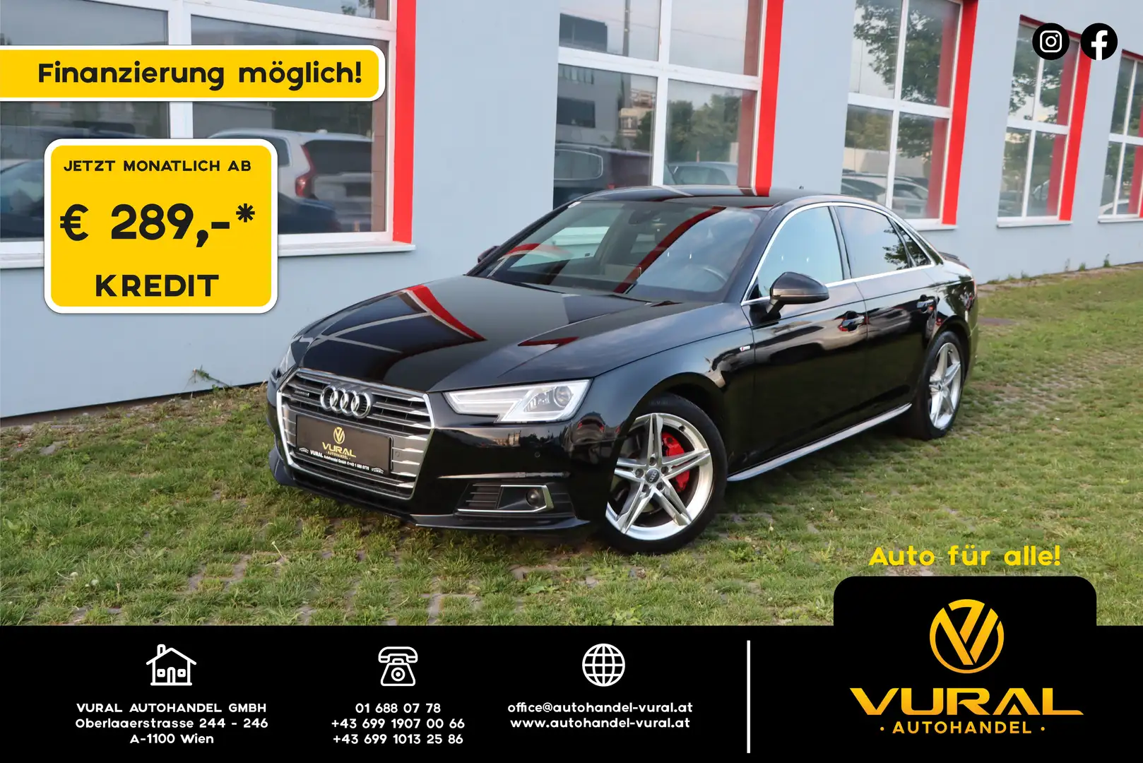 Audi A4 2.0TDI quattro 3X-SLINE | LEDER | NAVI | ACC | LED Чорний - 1