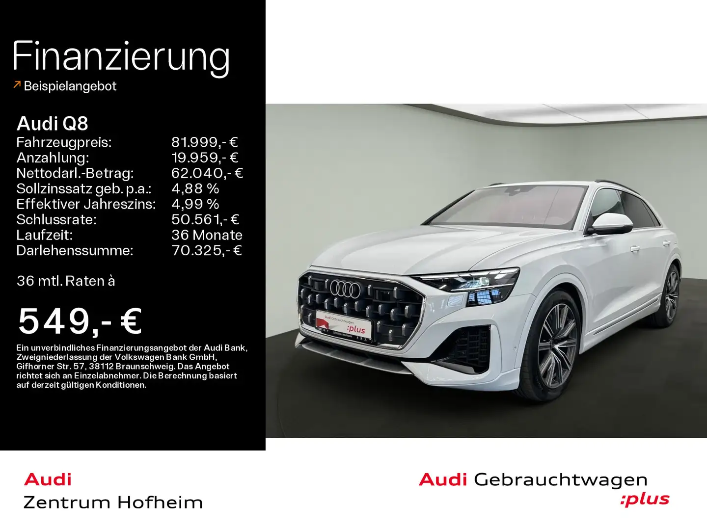 Audi Q8 55 TFSIe qu S line tip*Air*B&O*HUD*Matrix*Vir Weiß - 1