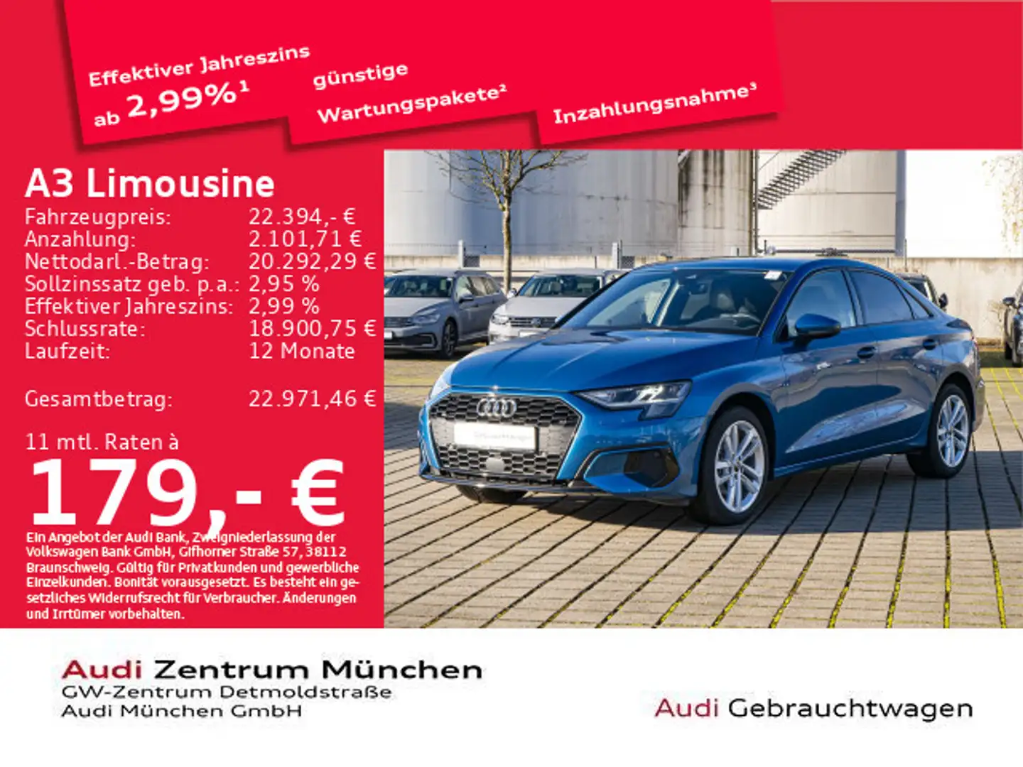 Audi A3 30 TFSI advanced Virtual/ACC/PDC/Si Blau - 1
