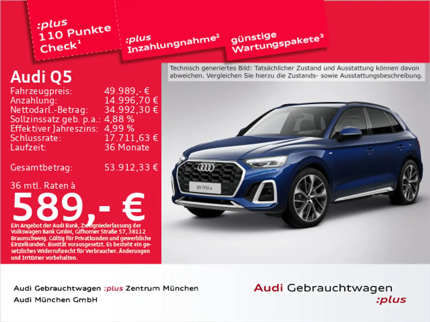 Audi Q5 55 TFSI e qu. S tronic 2x S line Pano/Matrix/ Blau - 1