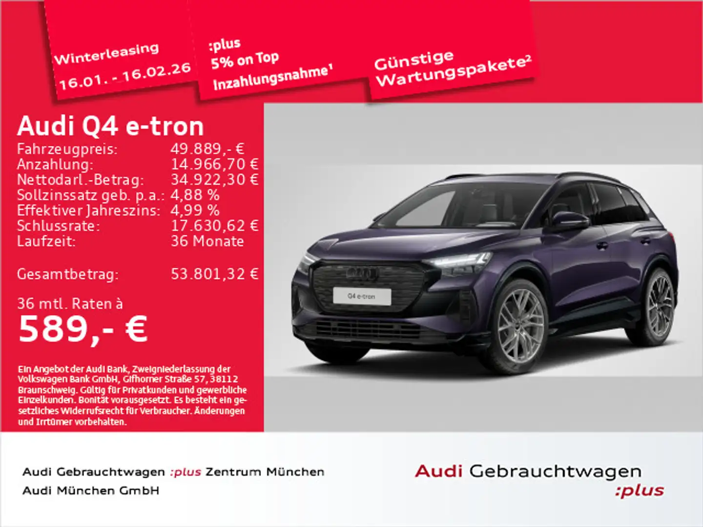 Audi Q4 e-tron 45 qu. advanced Pano/21"Zoll/Wärmep./M Violett - 1