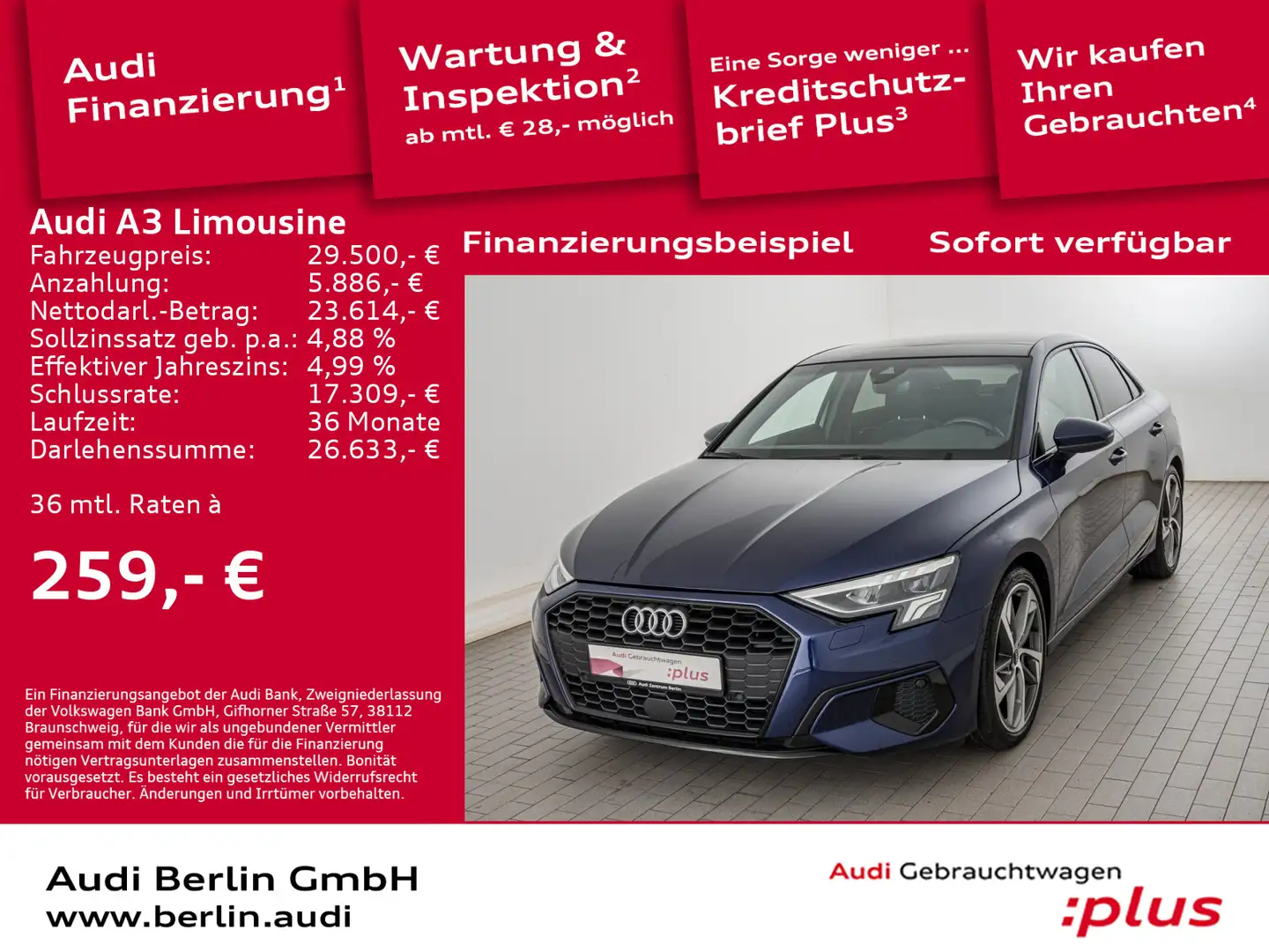 Audi A3 advanced 35 TDI S tr. LED RFK NAVI Blauw - 1
