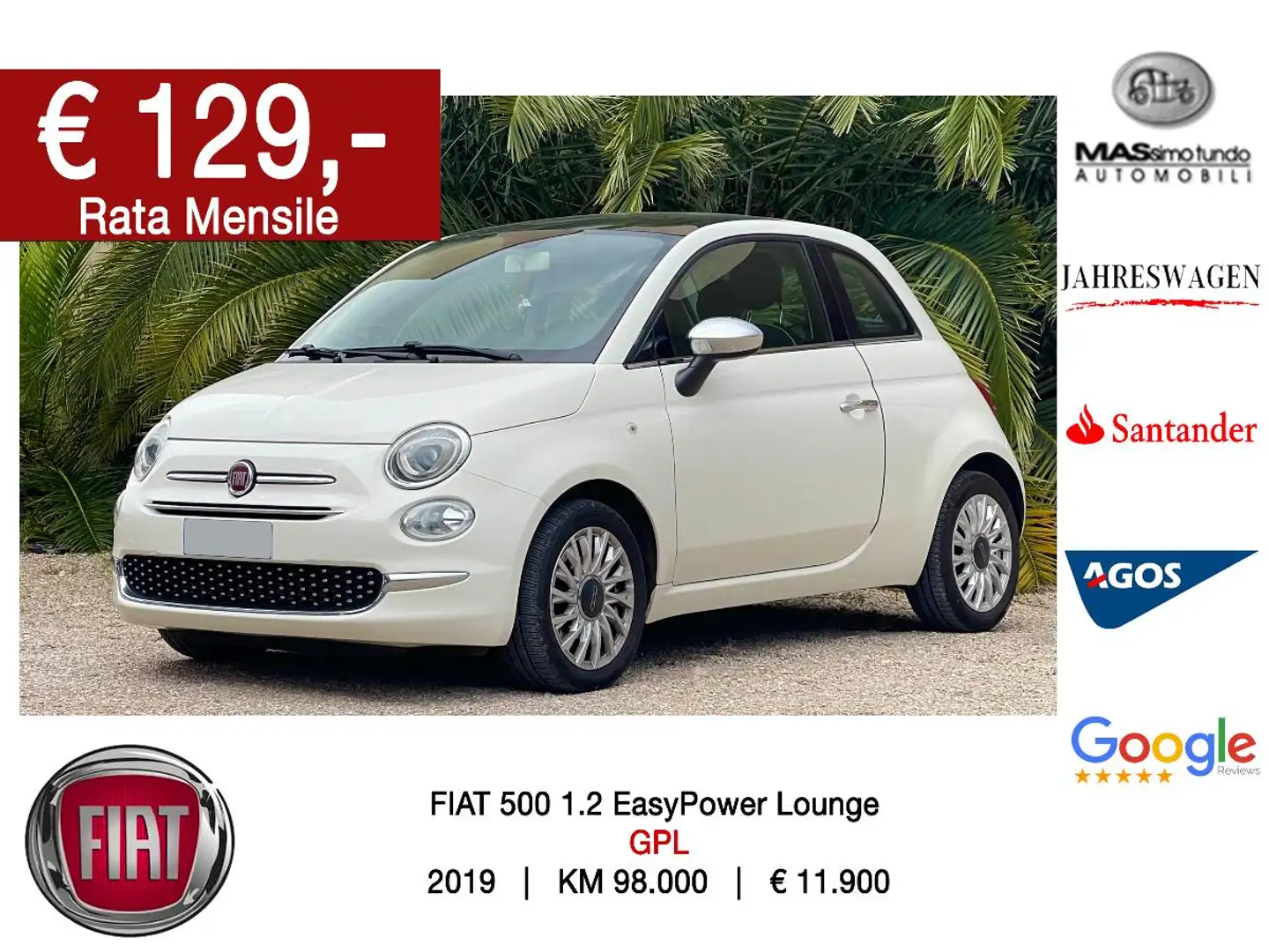 Fiat 500 1.2 EasyPower Lounge Bianco - 1