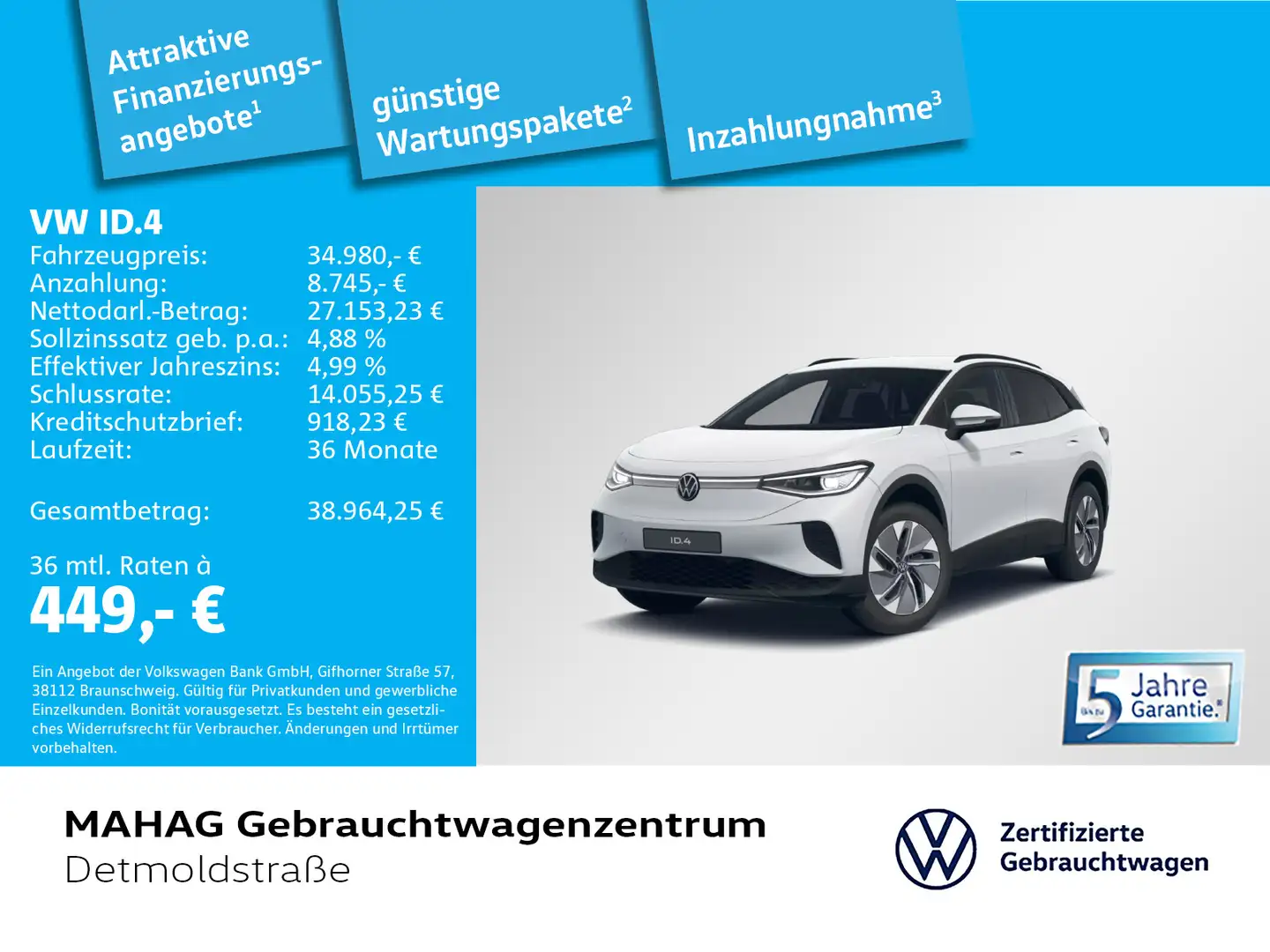 Volkswagen ID.4 Pure 55 kWh Wärmepu CCS IQ.Light Navi ParkP Weiß - 1