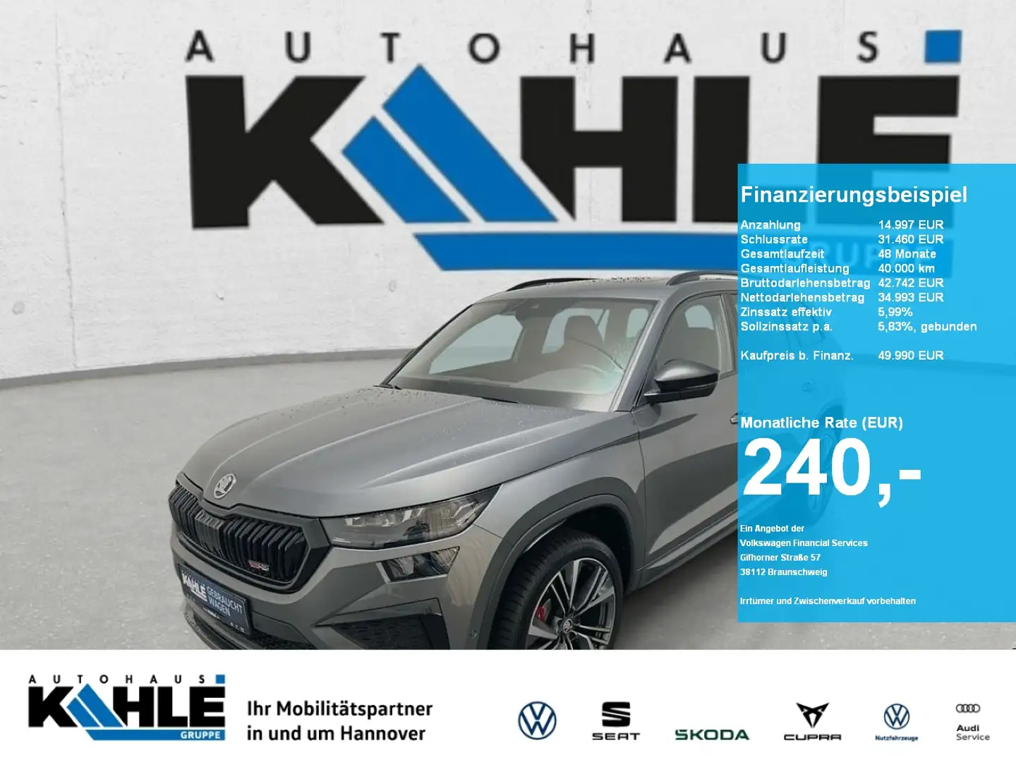 Skoda Kodiaq KODIAQ RS TS180/2.0A7A Matrix Pano ACC Gris - 1