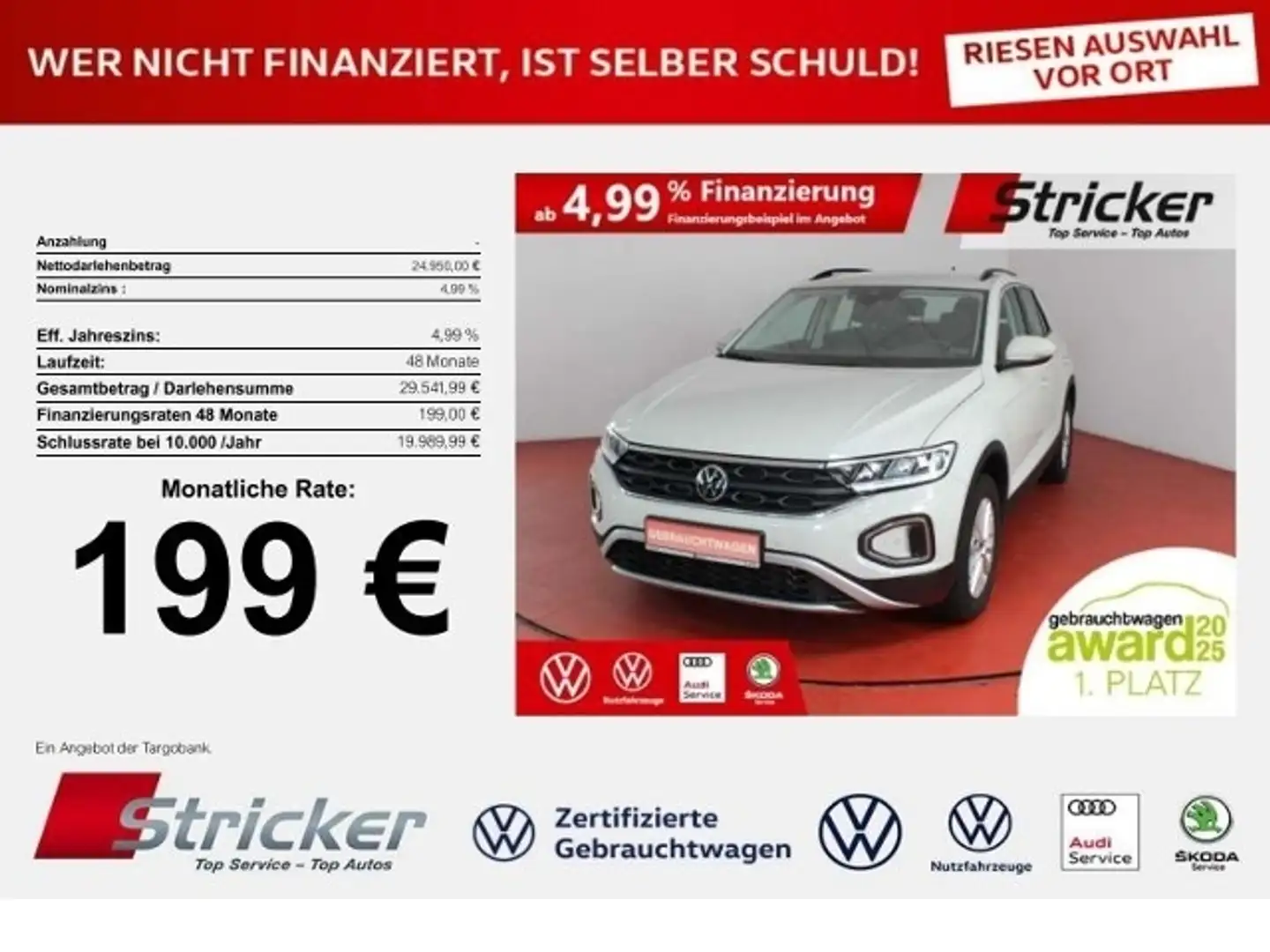 Volkswagen T-Roc Life 1.5TSI DSG 199,-ohne Anzahlung Navi AHK Sitz Grau - 1