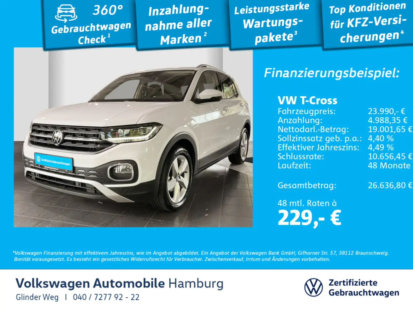 Volkswagen T-Cross 1.0 TSI DSG Highlinde  Rear View Navi Weiß - 1