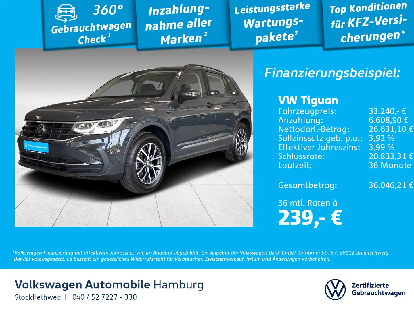Volkswagen Tiguan 2.0 TDI Life DSG AHK Nav IQ.Drive CarPlay Grau - 1