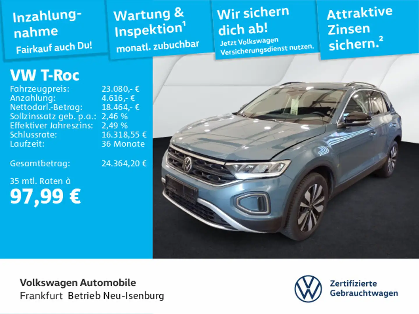 Volkswagen T-Roc 1.0 TSI Goal Navi Spurwechselassistent Sit Blau - 1
