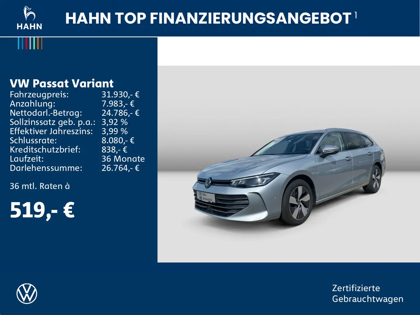Volkswagen Passat Variant 1.5 eTSI DSG Business LED AHK 360 Silber - 2