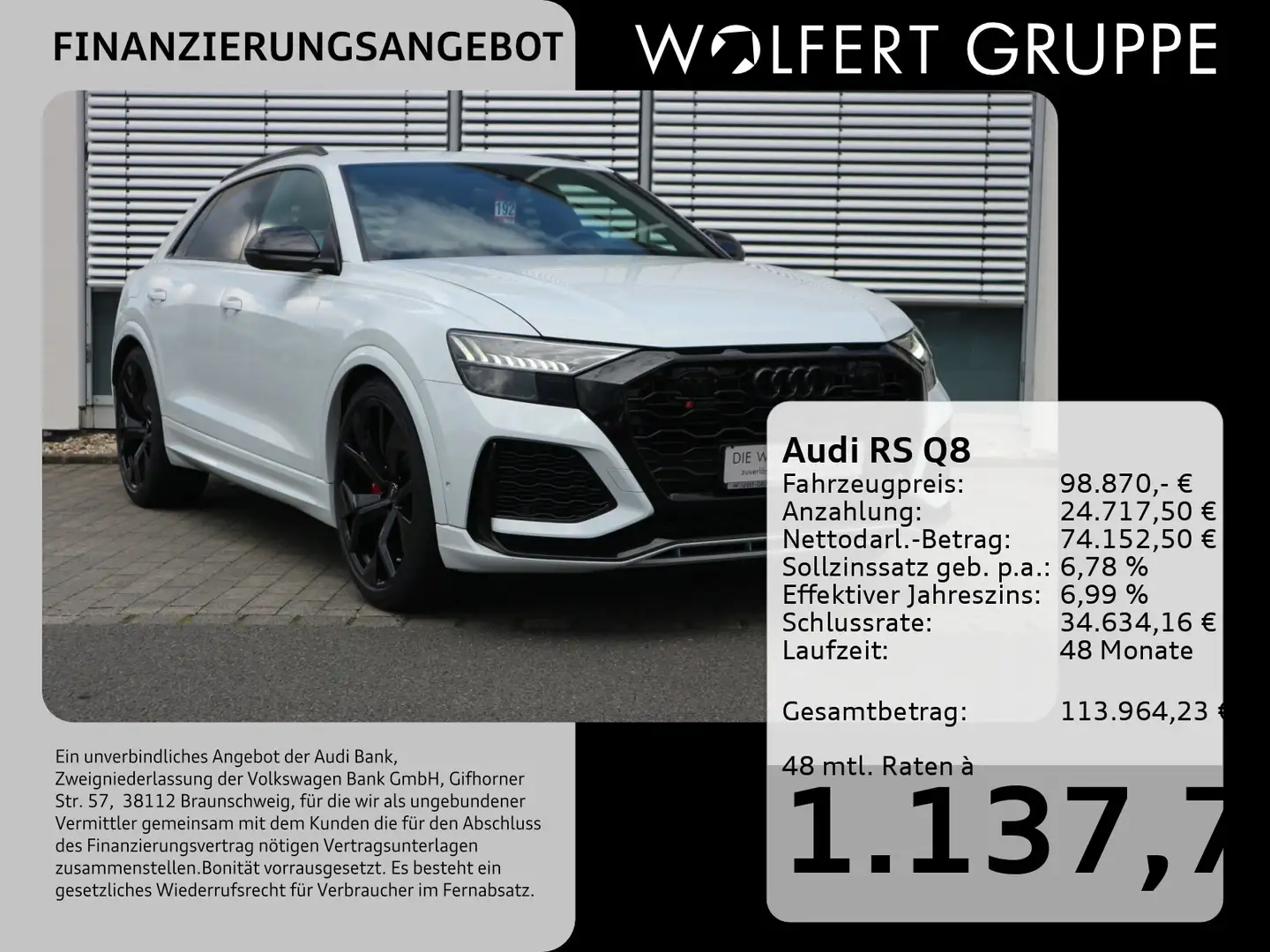 Audi RS Q8 quattro PANO+KERAMIK+AHK+HEADUP+ACC+MATRIX Weiß - 1