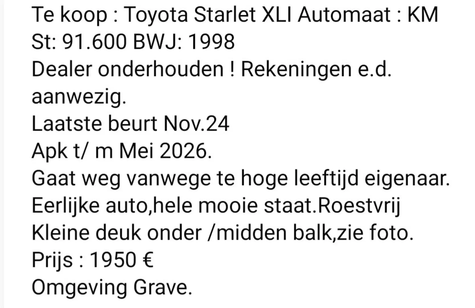 Toyota Starlet Starlet 1.3-16V XLi GTSi Vert - 1