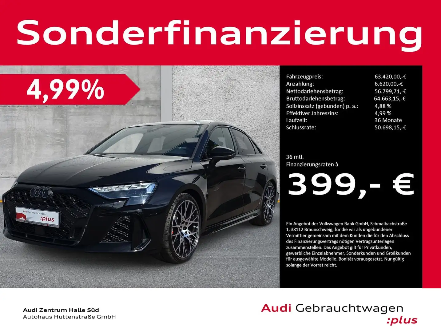 Audi RS3 Limousine qu MATRIX LEDER PANO 280KM/H RS-AGA HuD Schwarz - 1