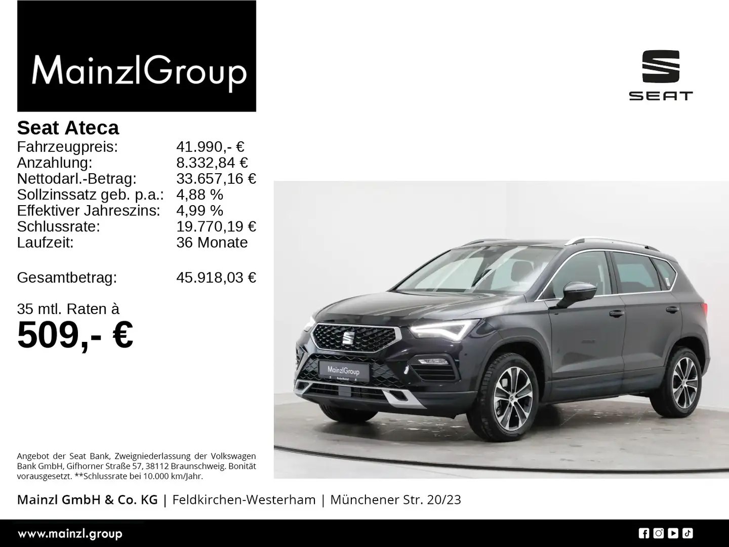 SEAT Ateca 1.5 TSI DSG Style ACC Pano AHK Kam. BEATS Schwarz - 1