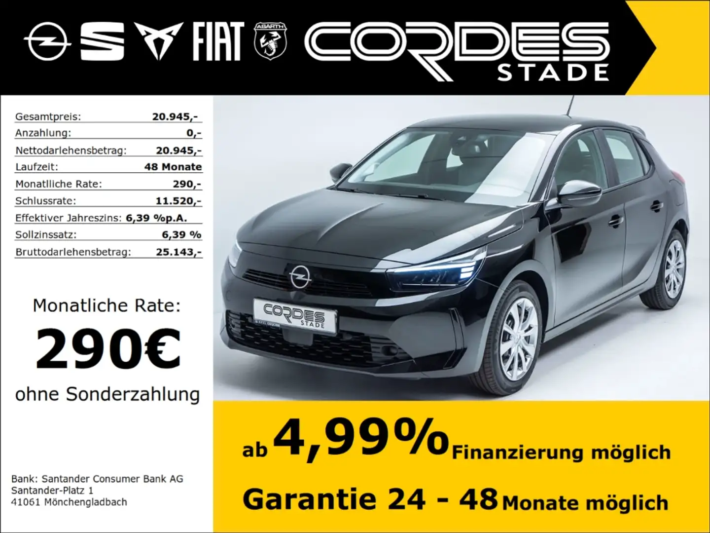 Opel Corsa F Edition 1.2 Turbo Mild-Hybrid Automatik PDC (116 Zwart - 1