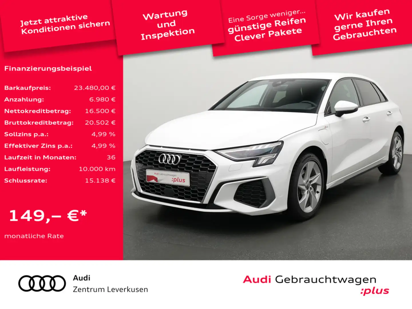 Audi A3 Sportback e S line NAVI VIRT LEDER SHZ LED Weiß - 1