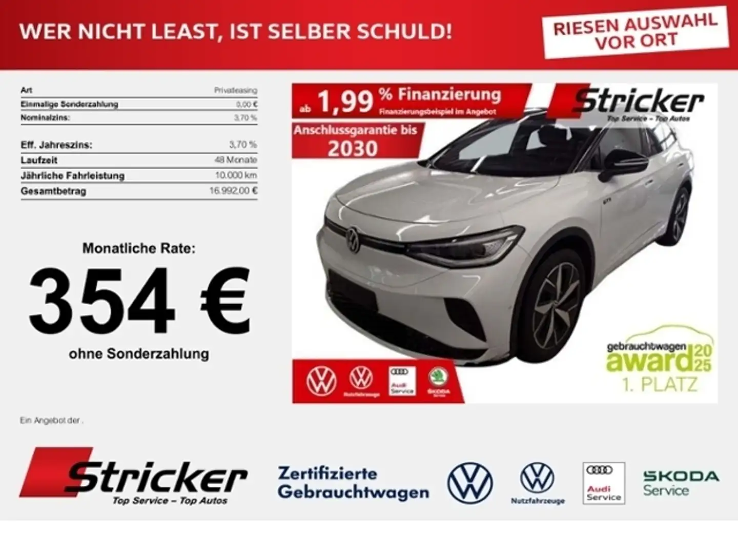 Volkswagen ID.4 GTX 354,-ohne Anzahlung AHK Harman&Kardon Kamera Weiß - 1