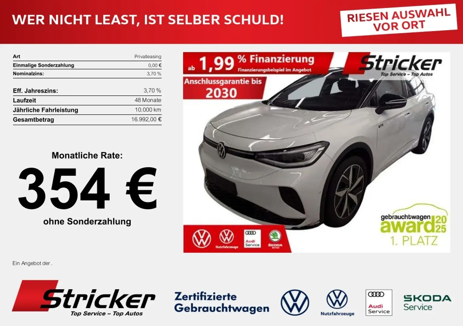 Volkswagen ID.4 GTX 354,-ohne Anzahlung AHK Harman&Kardon Kamera Weiß - 2