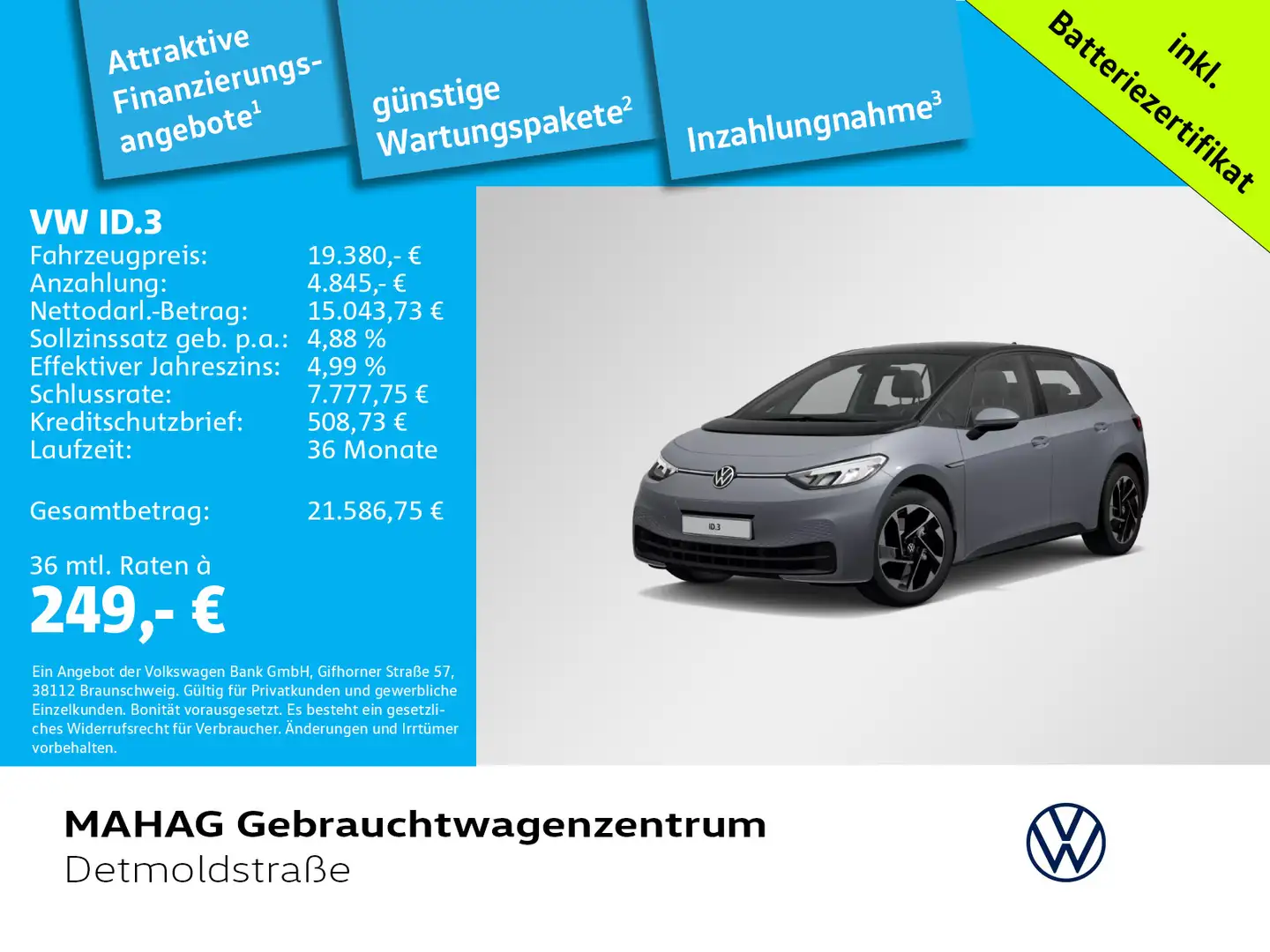 Volkswagen ID.3 Pure Performance CCS LED Navi ParkPilot App Grau - 1