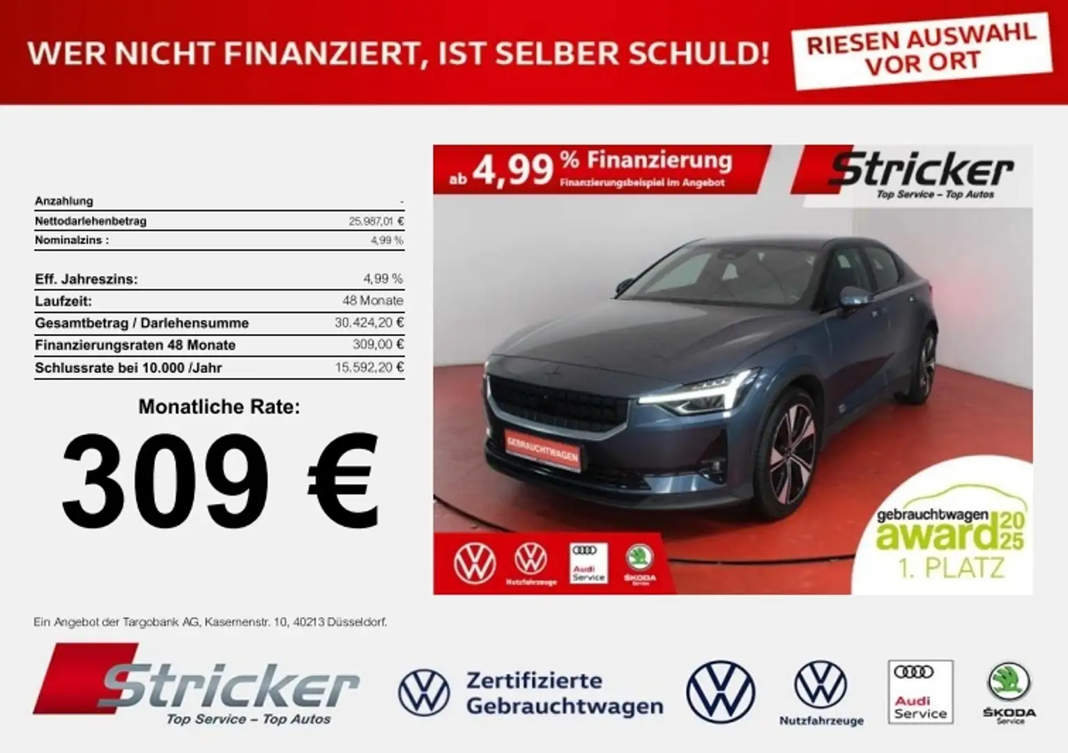 Polestar 2 Long Range Single Motor 309,-ohne Anzahlung Pilot Blau - 1