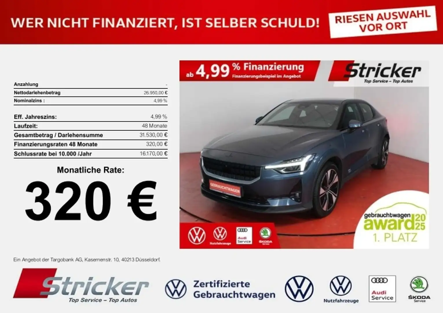 Polestar 2 Long Range Single Motor 320,-ohne Anzahlung Pilot Blau - 1