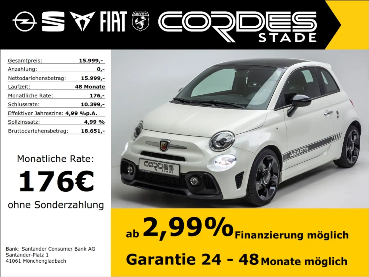 Abarth 500 Automatik Allwetter PDC Bluetooth (28) Blanco - 1