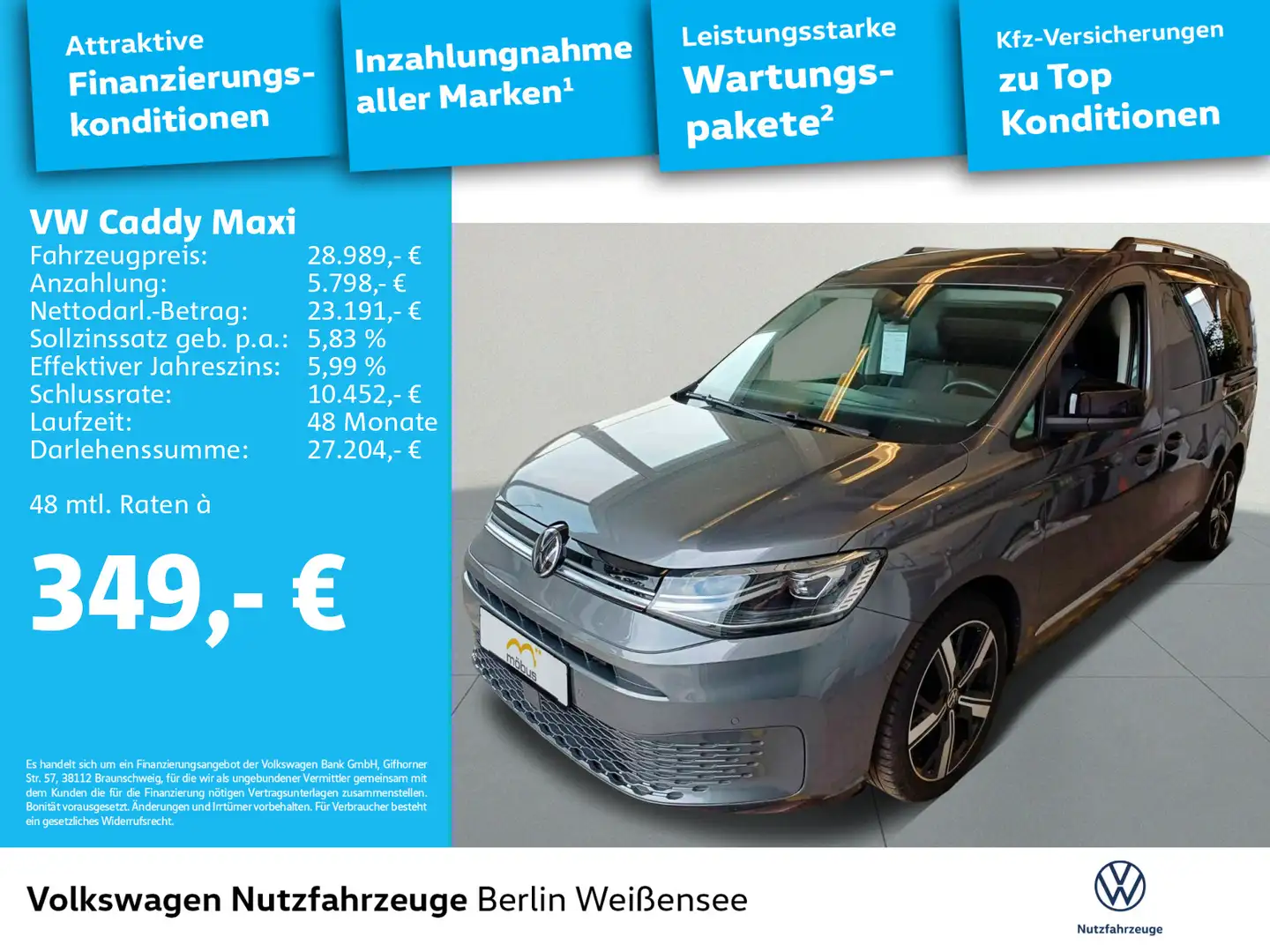 Volkswagen Caddy 1.5 TSI StYLE*DSG*APP*AHK*LED*SHZ*RFK Grau - 2