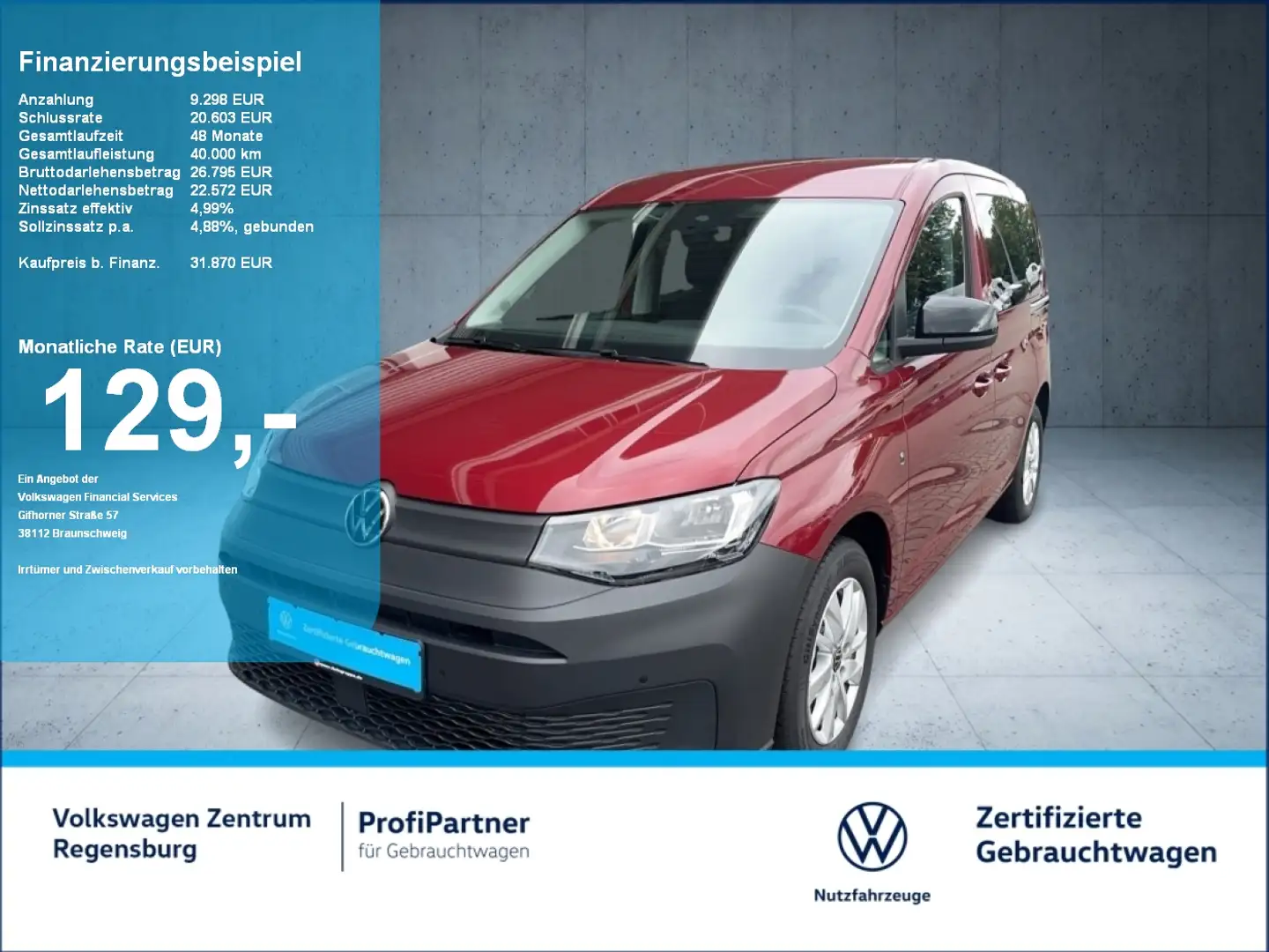 Volkswagen Caddy 2.0 TDI AHK R-KAMERA PDC SHZ NAVI GRA Rot - 1