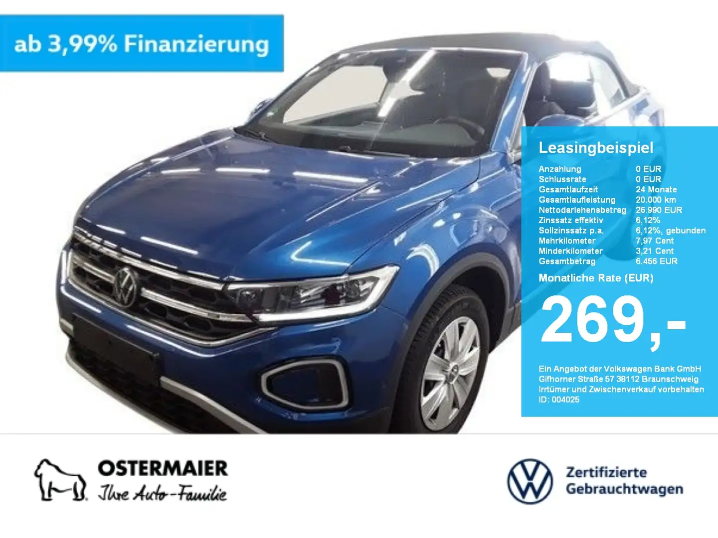 Volkswagen T-Roc Cabriolet STYLE 1.5TSI 150PS 5J-G LED.AHK.NAVI.SHZ Blauw - 1