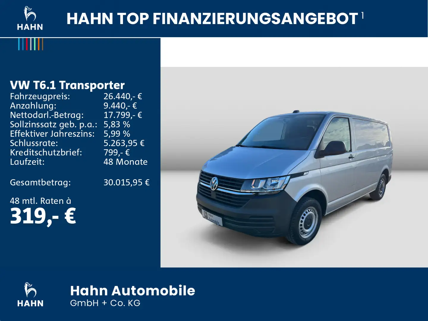 Volkswagen T6.1 Transporter Kasten 2.0TDI CAM Klima Radio Z Silber - 2