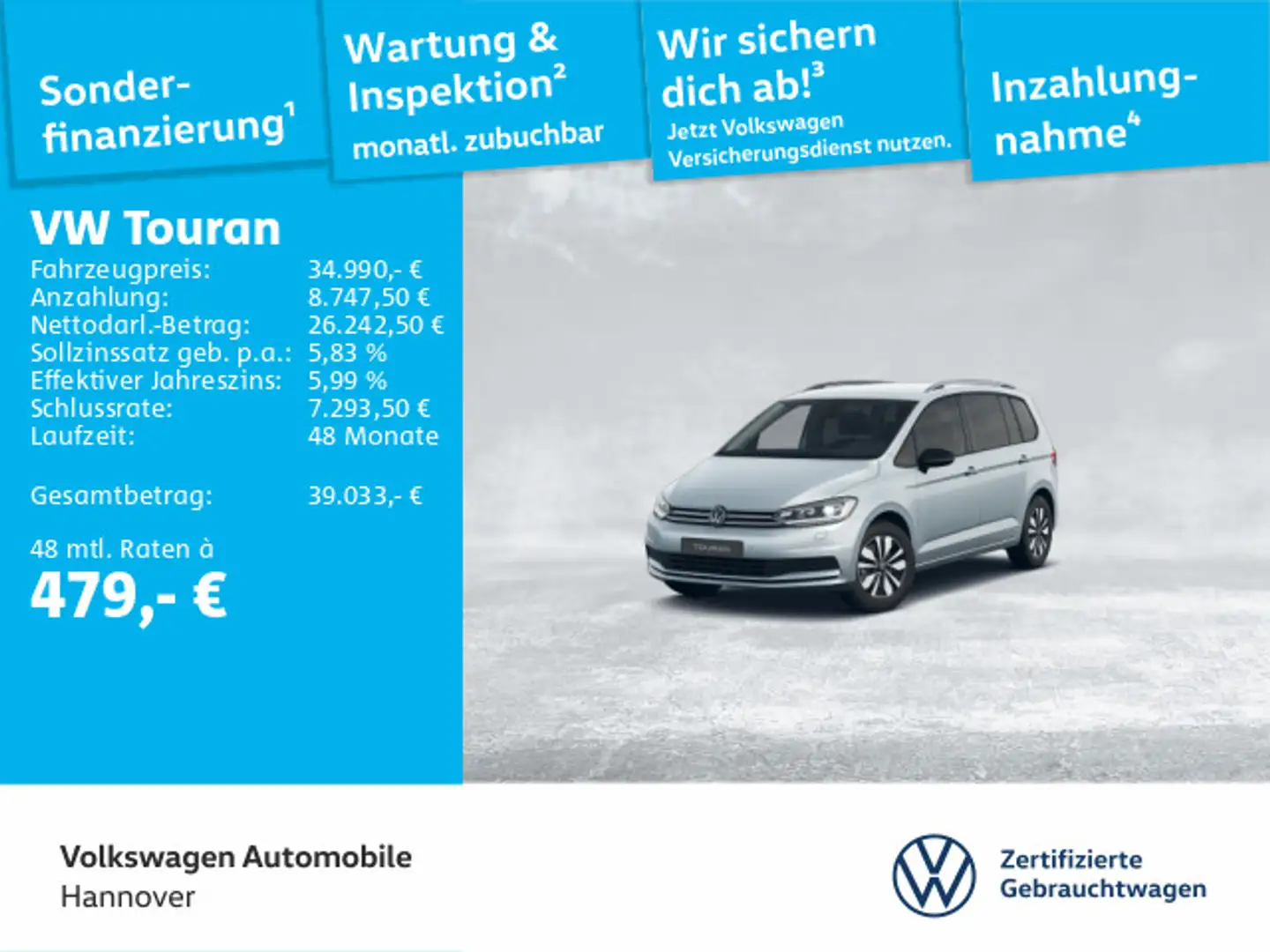 Volkswagen Touran 2.0 TDI DSG Goal Navi AHK LED 7Sitzer Dig Silber - 1