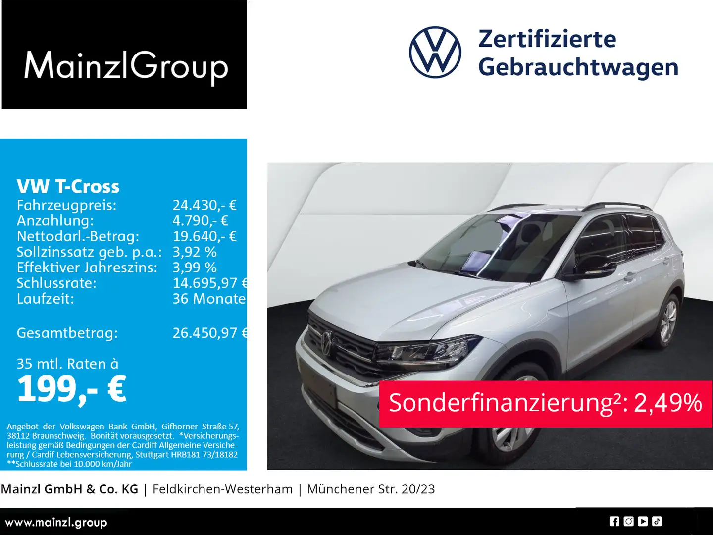 Volkswagen T-Cross 1.0 TSI DSG Goal AHK Navi LED SHZ ACC Silber - 1