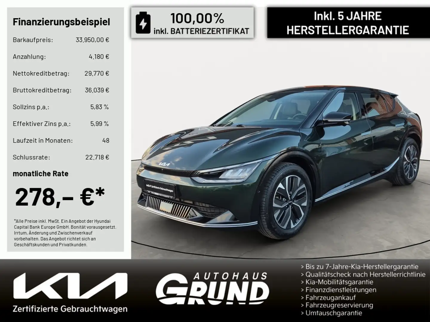 Kia EV6 77.4 RWD AIR-PAKET | WP | COMFORT | ASS Grün - 1