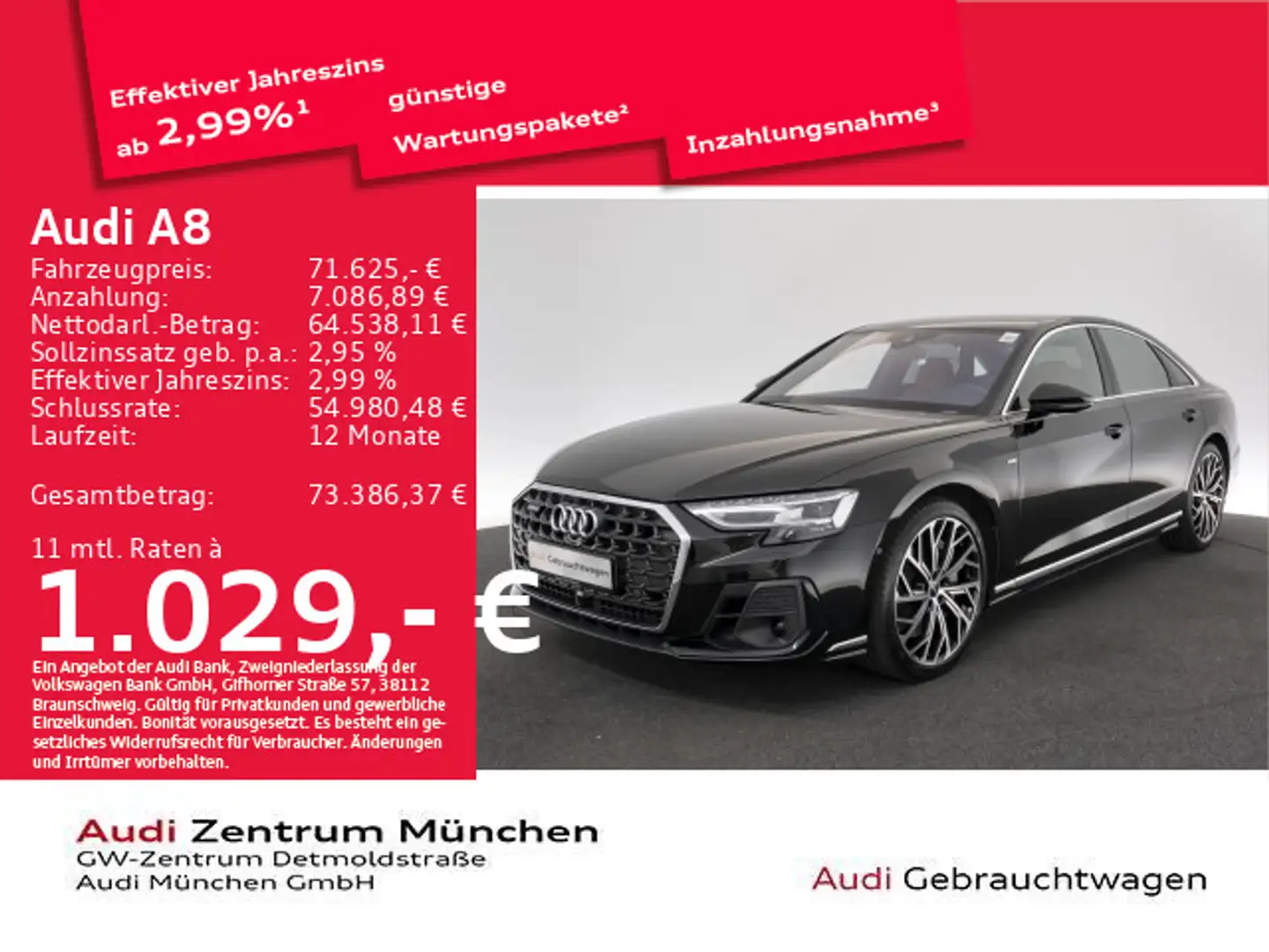 Audi A8 60 TFSI qu. tiptronic 2x S line/Virtual/B&O Schwarz - 1