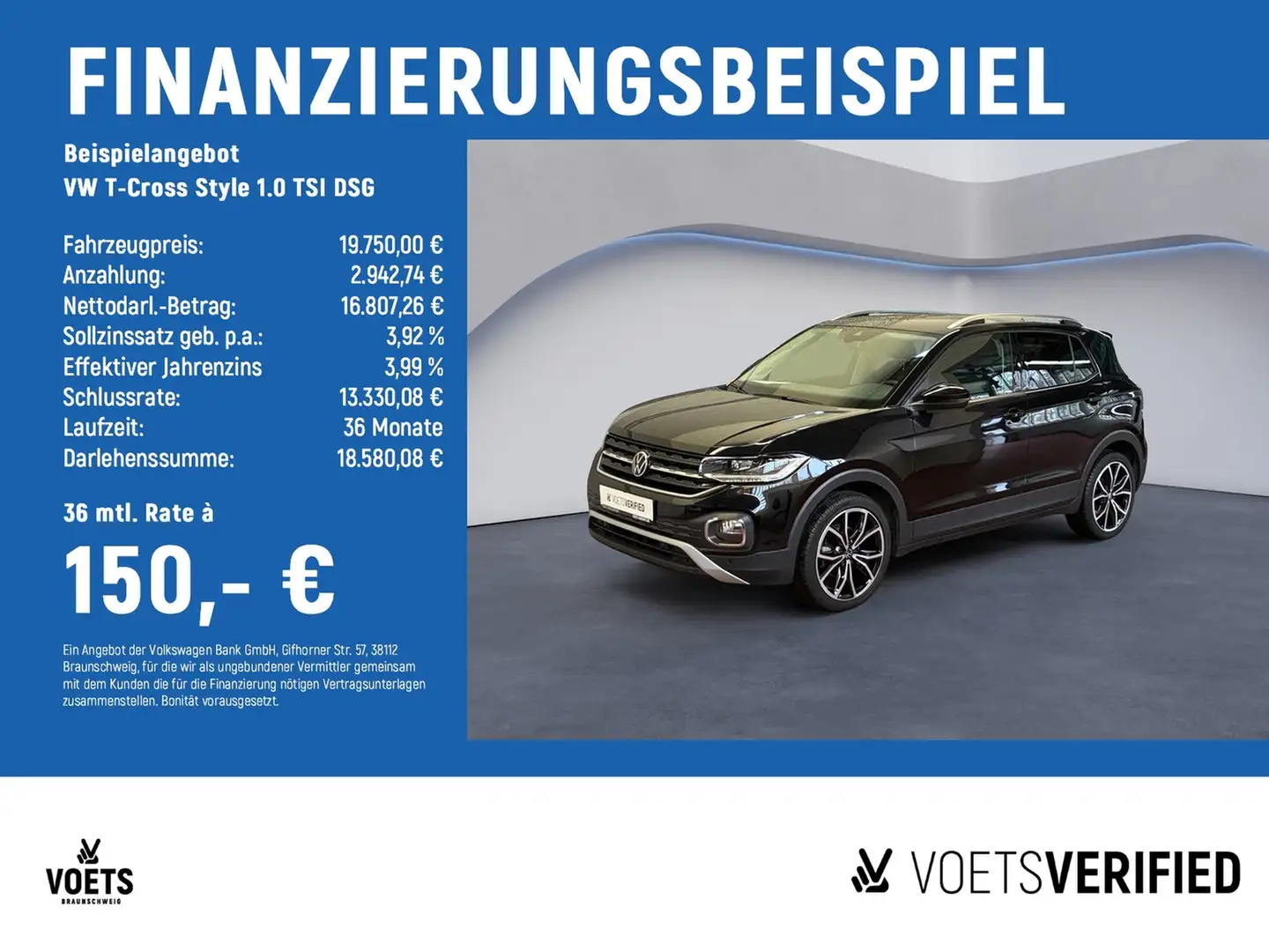 Volkswagen T-Cross Style 1.0 TSI DSG AppConnect+LED+KLIMA Schwarz - 2