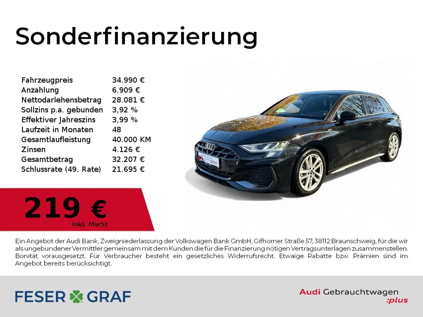 Audi A3 S line 35 TFSI Sonos/Navi/SHZ/Kamera/HUD/ACC Schwarz - 1