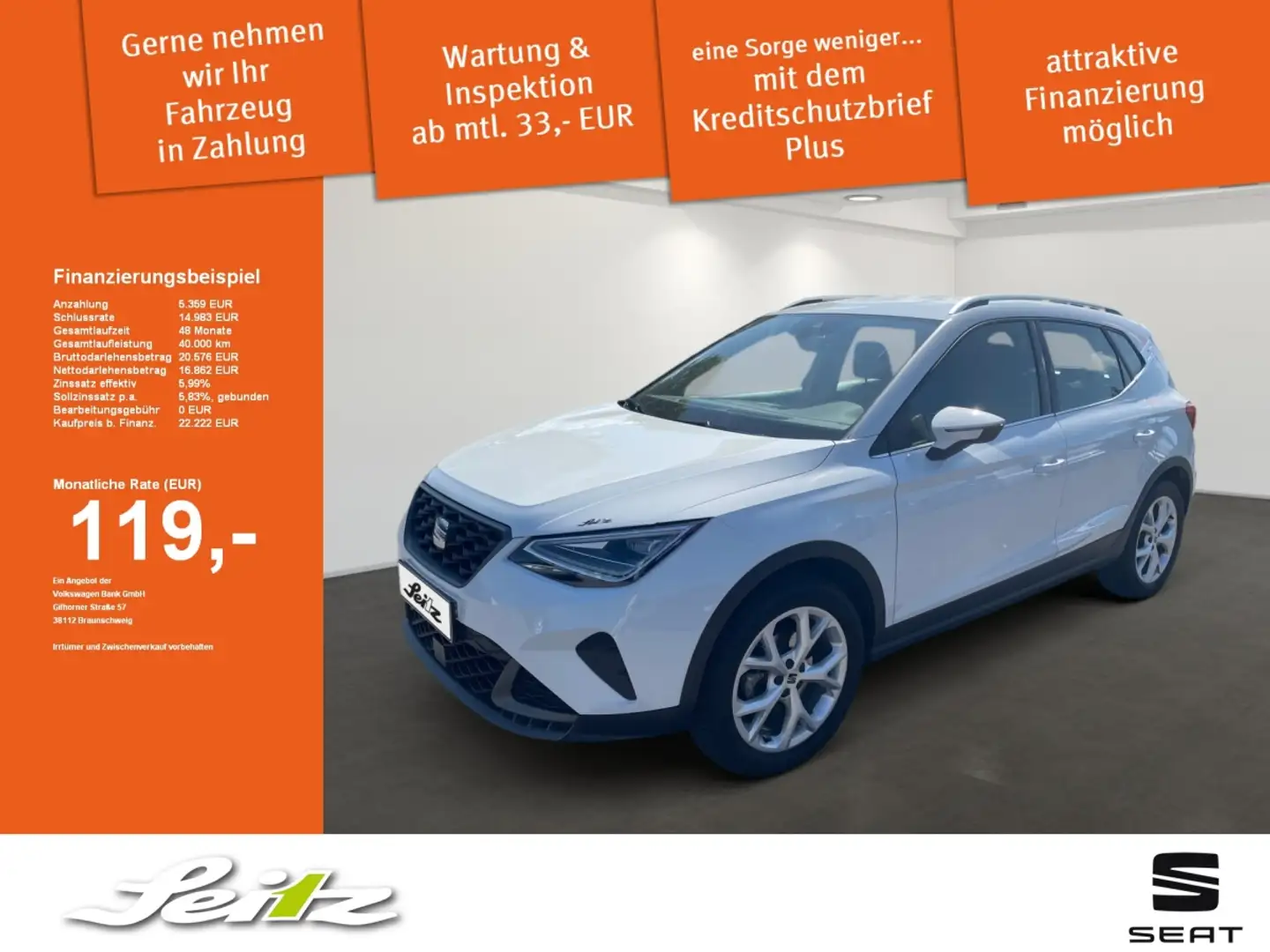 SEAT Arona 1.0 TSI FR *NAVI*PARKSENSOR*SITZH* Weiß - 1