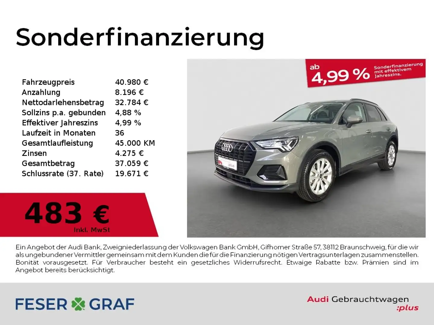 Audi Q3 advanced 35 TFSI S tronic Matrix AHK ACC Navi Grau - 1