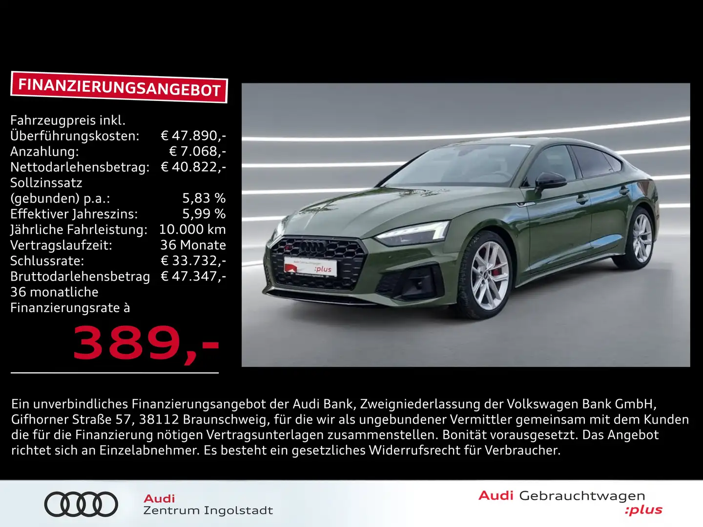 Audi S5 Sportback TDI qu AHK ACC HuD S-Sitze MATRIX Grün - 1