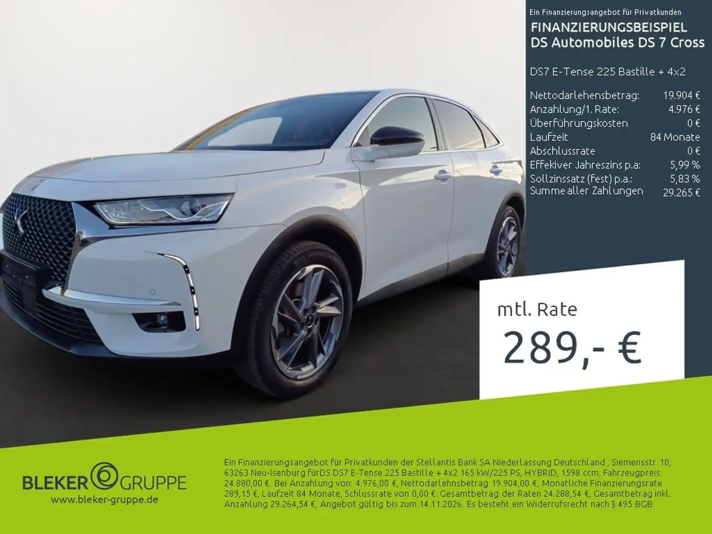 DS Automobiles DS 7 Crossback DS7 E-Tense 225 Bastille + 4x2 Weiß - 1